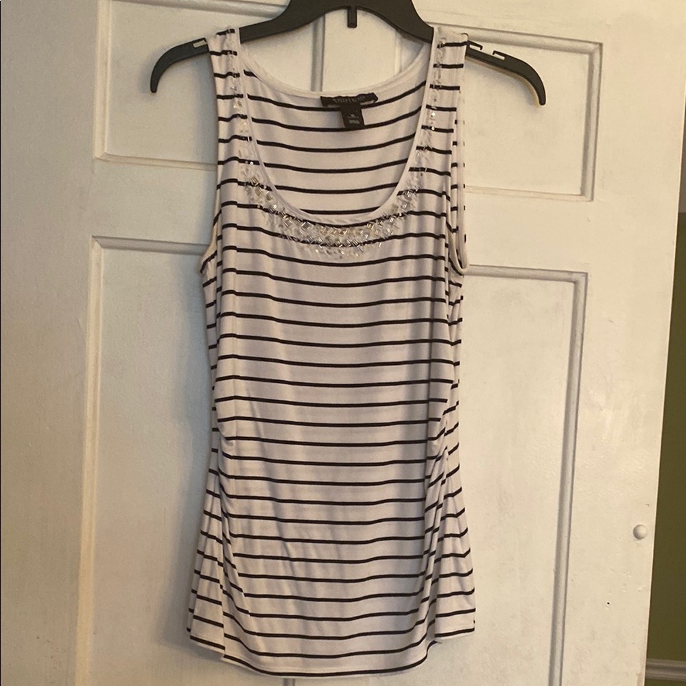 White House Black Market White and Black Striped Tank Top